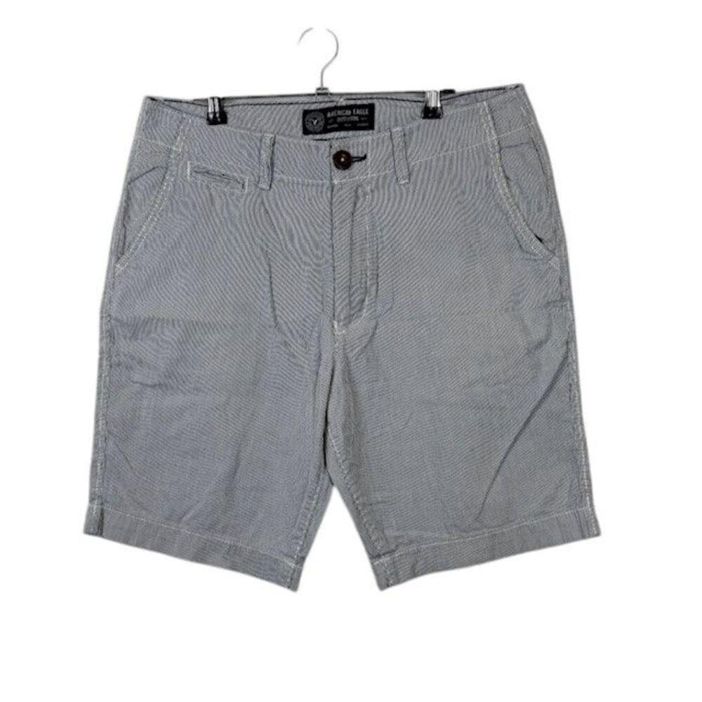 American‎ Eagle Classic Men's Flat Front Blue White Pinstripe Shorts Size 31